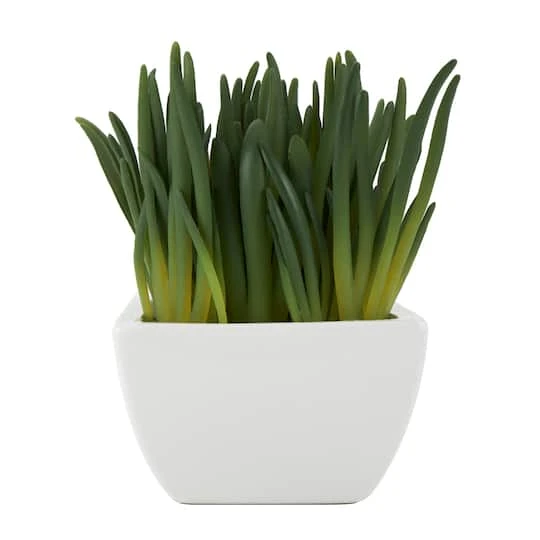 8" Green Foliage Artificial Plant With White Ceramic Pot 4 8" Green Foliage Artificial Plant With White Ceramic Pot - Image 2