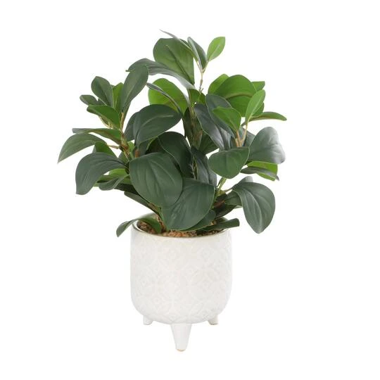 14" Faux Foliage Artificial Plant In White Pot 4 14" Faux Foliage Artificial Plant In White Pot - Image 2