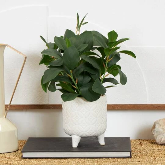14" Faux Foliage Artificial Plant In White Pot 5 14" Faux Foliage Artificial Plant In White Pot - Image 3