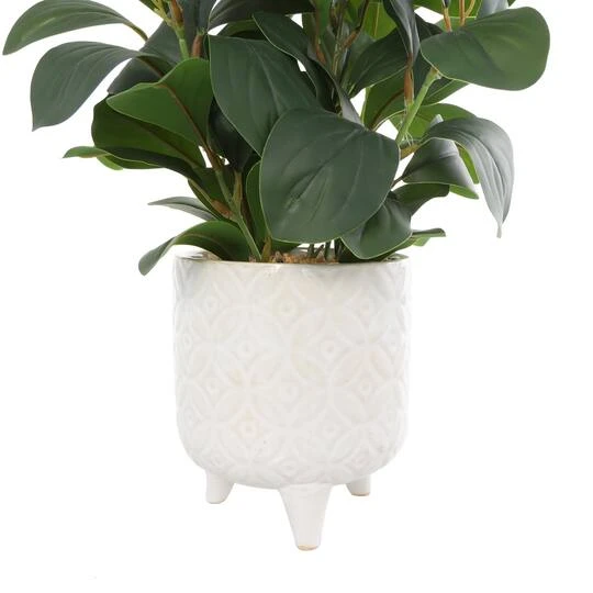 14" Faux Foliage Artificial Plant In White Pot 7 14" Faux Foliage Artificial Plant In White Pot - Image 5
