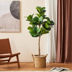 Glitzhome® 5ft. Faux Fiddle Leaf Fig Tree In Pot 14 Glitzhome® 5ft. Faux Fiddle Leaf Fig Tree In Pot -Michaels D763664S 3