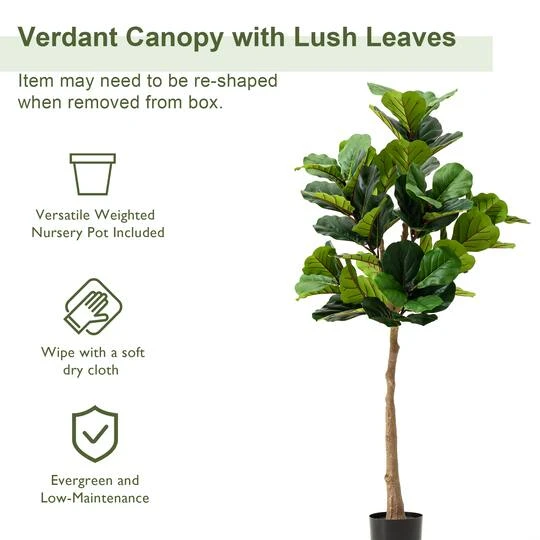 Glitzhome® 5ft. Faux Fiddle Leaf Fig Tree In Pot 10 Glitzhome® 5ft. Faux Fiddle Leaf Fig Tree In Pot - Image 8